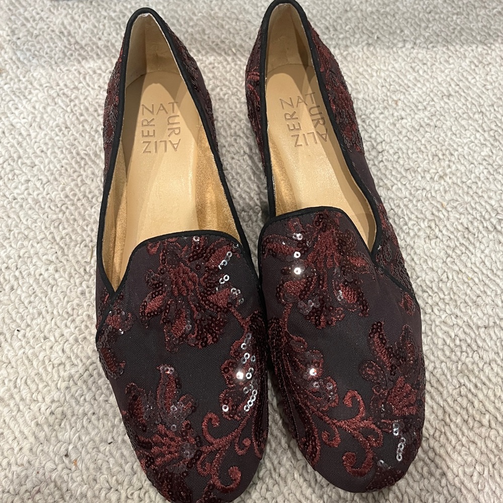 Naturalizer Sparkly Sequin Embroidered Floral Flat Shoe Loafer Slip On Brocade 7